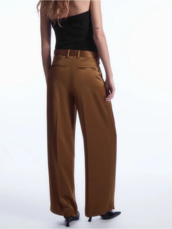 COS Pants - COS Wide-Leg High-Rise satin Trousers in Brown in size 2